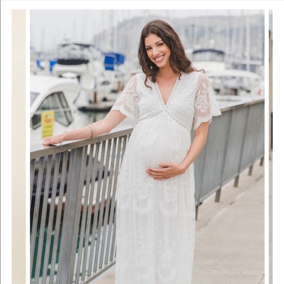 pink blush white lace dress